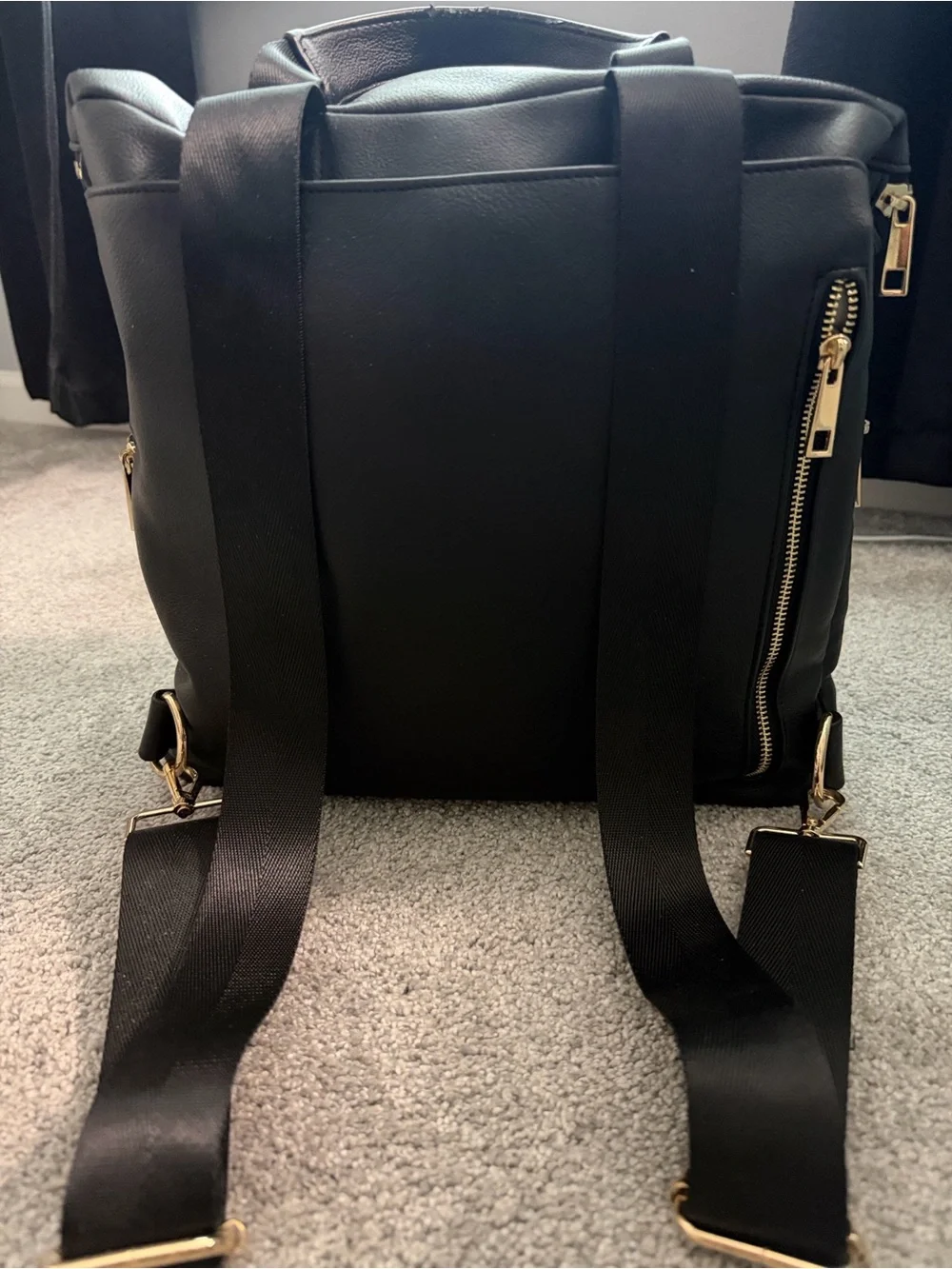 Black Leather Baby Bag Backpack - Unbranded